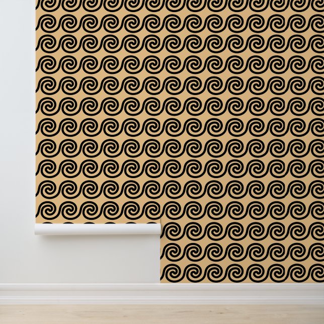 Griekse Meander Key Waves Patroon Bruin Behang (Applicatie)