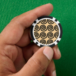 Griekse Meander Key Waves Patroon Bruin Poker Chips