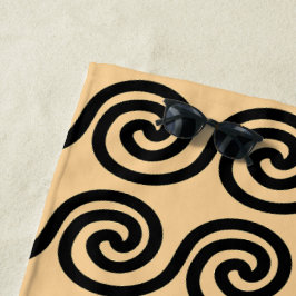 Griekse Meander Key Waves Patroon Bruin Strandlaken