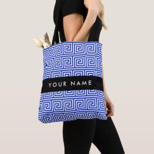 Griekse Meander Sleutel Blauw, Uw Naam, Personalis Tote Bag