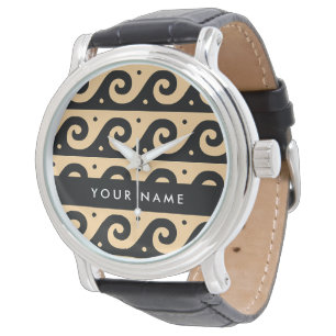 Griekse Meander Sleutel, Golf Sleutel, Bruin, Je N Horloge