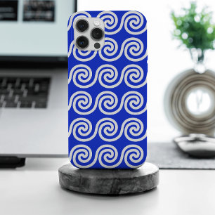 Griekse Meander Sleutel Golven Patroon Blauw iPhone 15 Pro Max Case