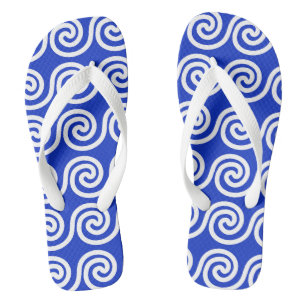 Griekse Meander Sleutel Golven Patroon Blauw Teenslippers
