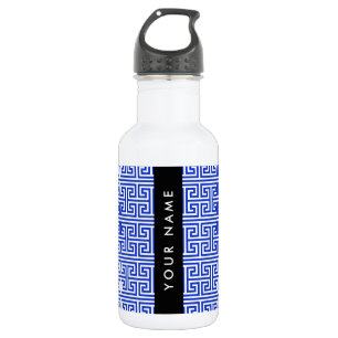 Griekse Meander Sleutel H Blauw, Uw Naam, Personal Waterfles