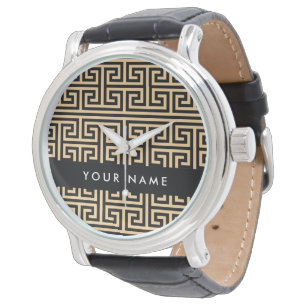 Griekse Meander Sleutel H Brown, Uw Naam, Personal Horloge