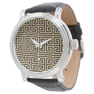 Griekse Meander Sleutel Vierkant H Patroon Bruin Horloge