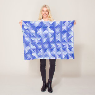 Griekse Meander Sleutel Vierkanten Patroon Blauw Fleece Deken