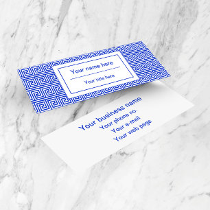 Griekse Meander Sleutel Vierkanten Patroon Blauw Mini Visitekaartje