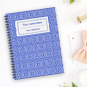 Griekse Meander Sleutel Vierkanten Patroon Blauw Notitieboek