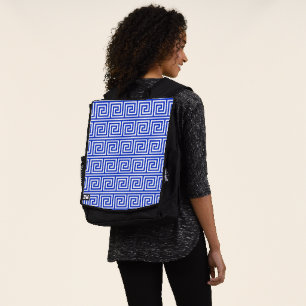Griekse Meander Sleutel Vierkanten Patroon Blauw Rugtassen