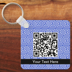 Griekse Meander Sleutel Vierkanten Patroon Blauw Sleutelhanger
