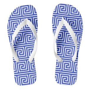 Griekse Meander Sleutel Vierkanten Patroon Blauw Teenslippers