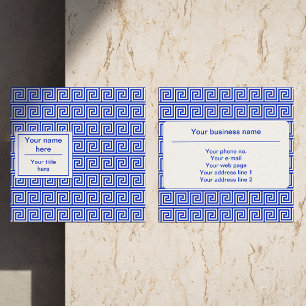 Griekse Meander Sleutel Vierkanten Patroon Blauw Vierkante Visitekaartje