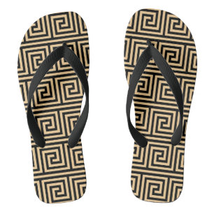Griekse Meander Sleutel Vierkanten Patroon Bruin Teenslippers