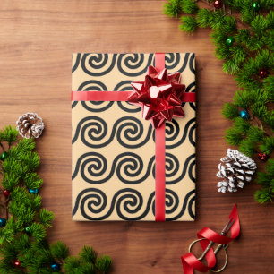 Griekse Meander Sleutelgolven Patroon Bruin Cadeaupapier