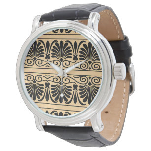 Griekse Mediterraanse Arabesk Patroon Bruin Horloge