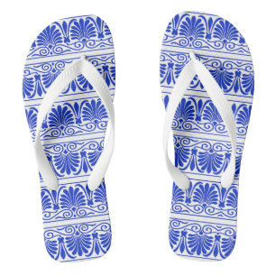 Griekse Mediterraanse Arabesque Patroon Blauw Teenslippers