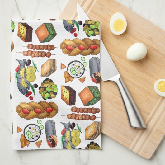 Griekse mediterrane levensmiddelen — Griekse besno Theedoek (Quarter Fold)