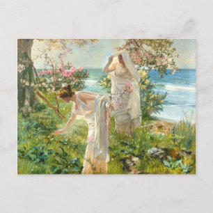 Griekse meisjes op de kust van de kust van Sorolla Briefkaart