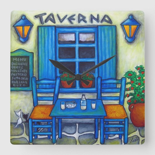 Griekse muur op het Taverna-plein, Lisa Lorenz Vierkante Klok (Voorkant)