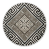 Griekse muurschildering - Griekse sleutel zwart-wi Keramische Knop (Voorkant)