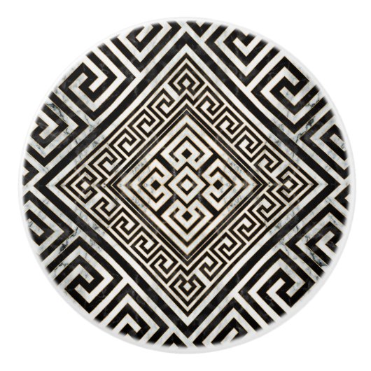 Griekse muurschildering - Griekse sleutel zwart-wi Keramische Knop (Voorkant)