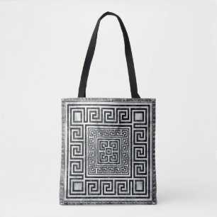 Griekse muurschildering - Griekse sleutel zwart-wi Tote Bag