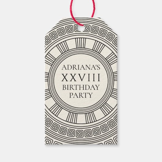 Griekse of Romeinse Toga thema partij met meander Cadeaulabel (Voorkant)