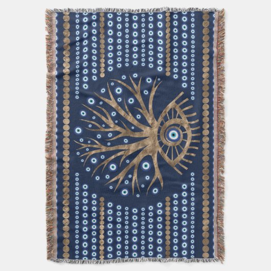 Griekse oogboom - Mati Mataki goud en donkerblauw Deken (Voorkant Verticaal)