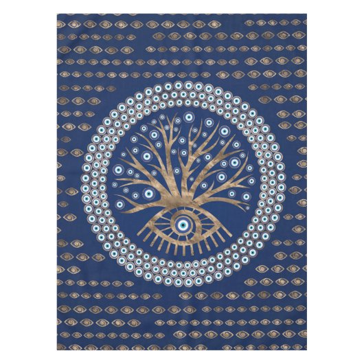 Griekse oogboom - Mati Mataki - Matiasma op blauw Tafelkleed (Voorkant)