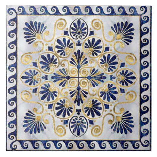 Griekse Ornament Abalone Shell en Gold Tegeltje (Voorkant)