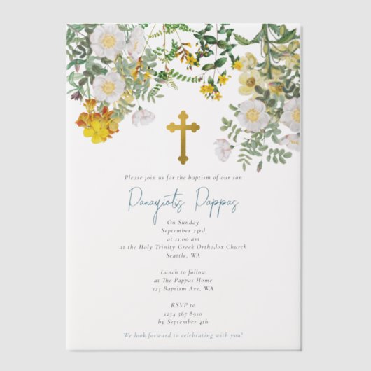 Griekse orthodoxe Christening Baptism Boy Uitnodig Vellum Uitnodigingen (Voorkant)