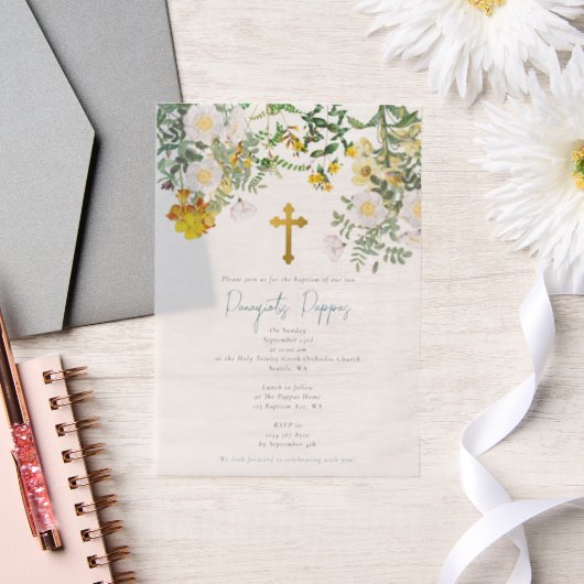 Griekse orthodoxe Christening Baptism Boy Uitnodig Vellum Uitnodigingen (Huwelijk)