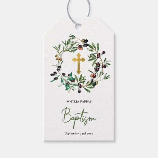 Griekse orthodoxe doop Olive Groene takken Cadeaulabel (Voorkant)