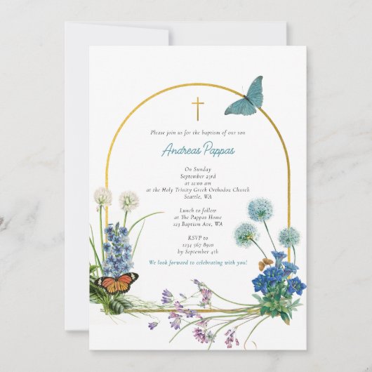 Griekse orthodoxe doop Wildflower jongen Kaart (Voorkant)