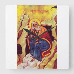 Griekse orthodoxe icoon van profeet Elia Vierkante Klok