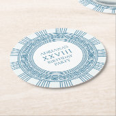 Griekse oudheid themafeest  met blauwe patronen ronde kartonnen onderzetter (Gebogen)