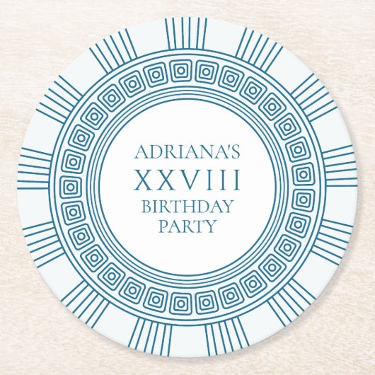 Griekse oudheid themafeest  met blauwe patronen ronde kartonnen onderzetter (Voorkant)