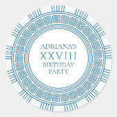 Griekse oudheid themafeest met blauwe patronen ronde sticker (Voorkant)