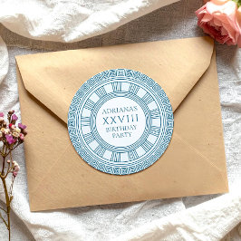 Griekse oudheid themafeest met blauwe patronen ronde sticker