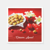 Griekse paasbaklava met eieren en lelies nodigen u servet (Voorkant)