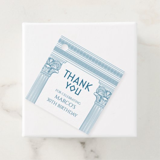 Griekse partij met blauwe kolommen Dank u Bedankjes Labels (In situ)