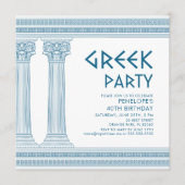 Griekse partij uitnodigen met blauwe kolommen en m (Voorkant)
