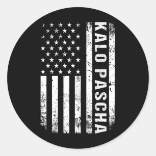 Griekse Pasen Kalo Pascha Retro Amerikaanse Vlag G Ronde Sticker