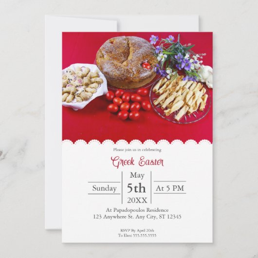 Griekse Pasen met feestelijk eten en eieren uitnod Kaart (Voorkant)
