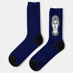 Griekse patroon in blauwe & zwarte crew sokken