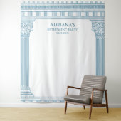 Griekse pensioenfeest met blauwe tempelzuilen wandkleed (In situ)