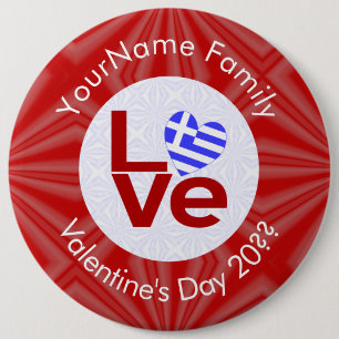 Griekse Rode LOVE Hart Vlag Gepersonaliseerd Ronde Button 6,0 Cm