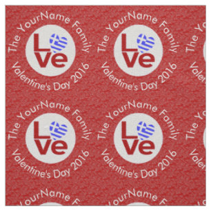 Griekse Rode LOVE Hart Vlag Gepersonaliseerde Teks Stof