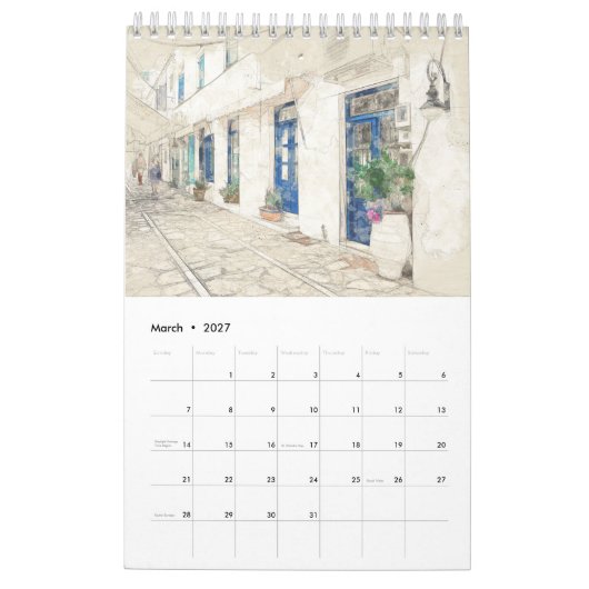 Griekse Schetsen 2026 Muur Kalender – Handgetekend (Mar 2027)